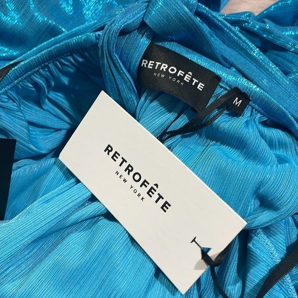 NWT RETROFETE Tova Shimmer Halter Dress in Aqua Blue - Picture 4 of 11